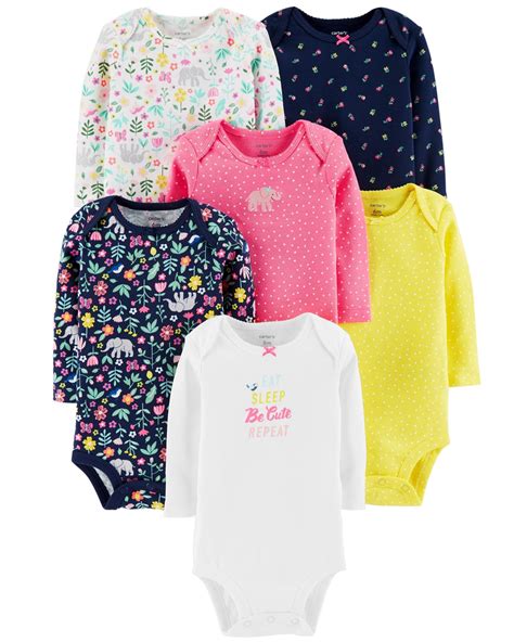 Baby Girl 6 Pack Long Sleeve Original Bodysuits Crafted