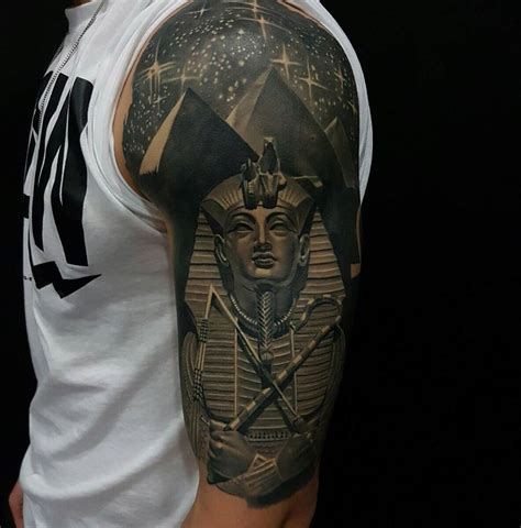 Tutankhamun And Pyramids Half Sleeve Egyptian Tattoo Sleeve Tattoo