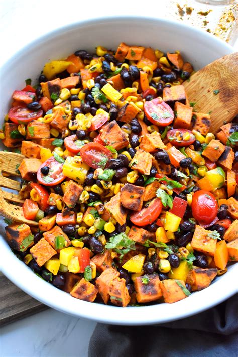 Add potatoes, eggs, celery and leaves, scallions, parsley, and pimentos, and toss to combine. Southwestern Roasted Sweet Potato Salad - delish-i-full