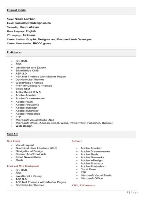 Free online cv builder with my best cv templates. 1 Page Cv Template South Africa - Resume Format | Cv ...