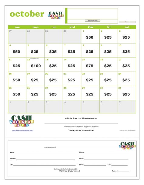 Cash Calendar Raffle Template 2020 The Custom Edition Etsy