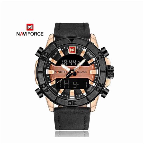 Naviforce 9114 Black Golden Dual Time Series Wrist Watch