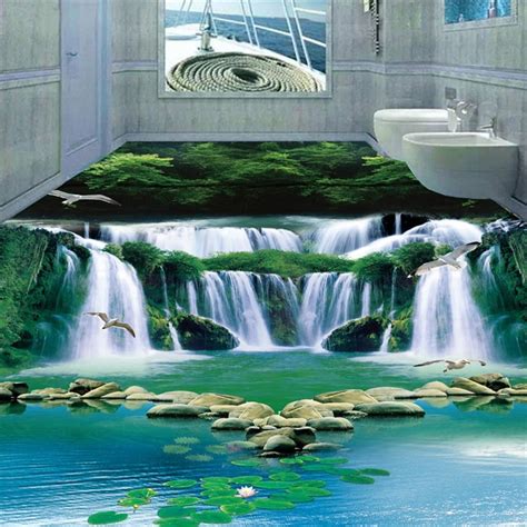 Beibehang Personality Home Wallpaper Fantasy Waterfall Water Green