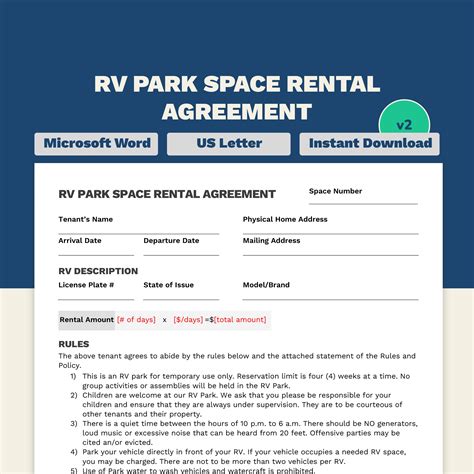 RV Parking Space Rental Agreement RV Lot Rental Agreement - Etsy