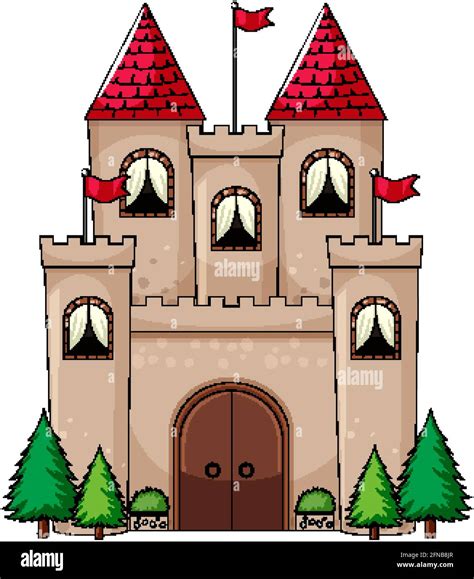 Simple Cartoon Style Of Castle Isolated On White Background