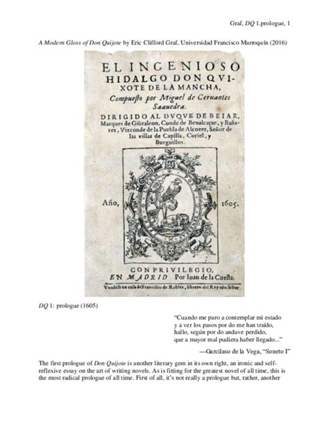 Pdf A Modern Gloss Of Don Quijote Prologue 1605 Eric Clifford