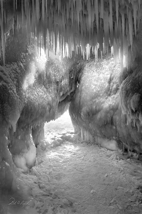 Black And White Photograph Ice Cave Exit By Frederic A Reinecke Ice