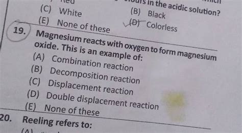 Magnesium Reacts With Oxygen To Form Magnesium Oxide This Is An Example