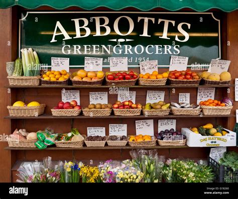 greengrocers fruits and vegetables fresh spring british local farmers produce prices abbotts shop