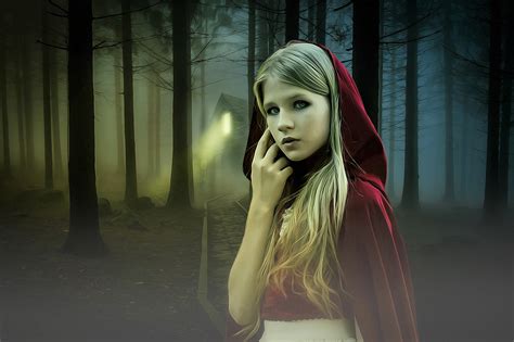 1920x1279 Red Riding Hood Girl Blonde Fantasy Forest Wallpaper