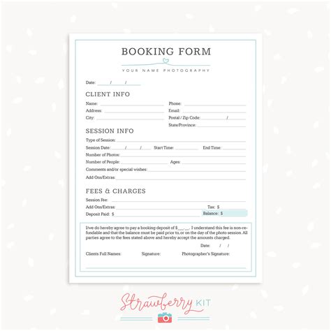 Once established, creating a photography booking form is a start. Photography Form Templates Bundle "Simply Chic" - Strawberry Kit