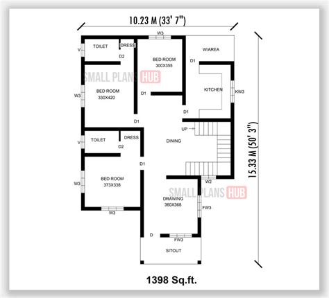 Kerala Style Three Bedroom Single Floor House Plans Under 1300 Sqft