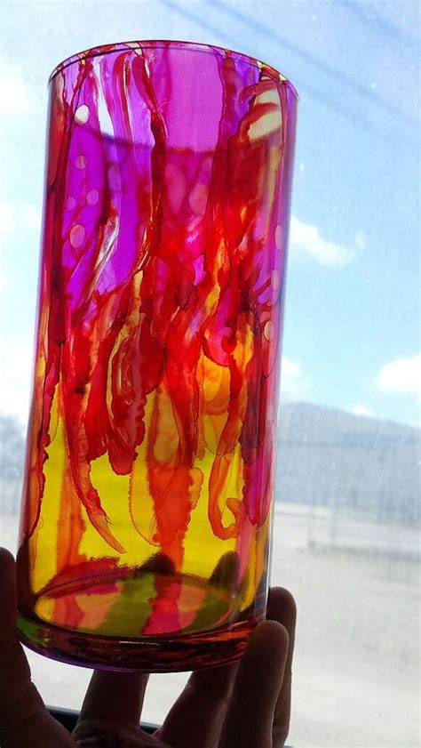 Alcohol Ink Vase Ooak Glass Painting Glass Art Alcohol Ink Glass Glass Painting Alcohol Ink