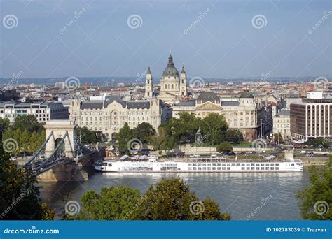 Chain Bridge And Gresham Palace Budapest Hungary Editorial Stock