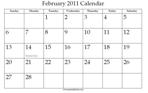 February 2011 Printable Calendar Printable Hub