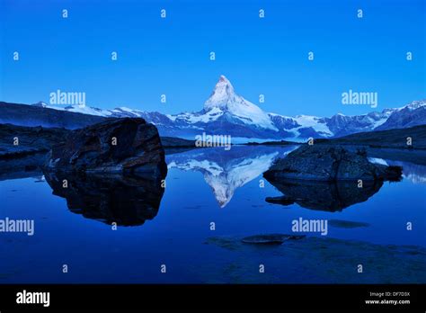 Mt Matterhorn Reflected In Stellisee Lake At Dusk Zermatt Canton Of