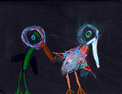 Peabody Art K Oil Pastel Birds On Black Paper