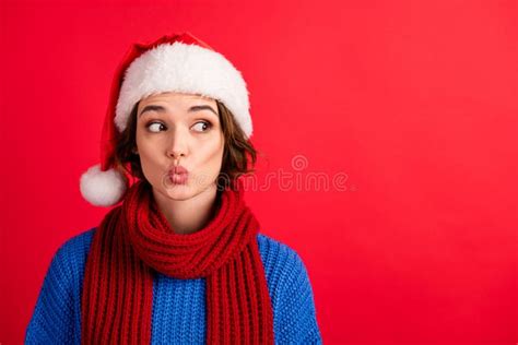 Portrait Of Curious Surprised Girl Listen Christmas Season Sales News