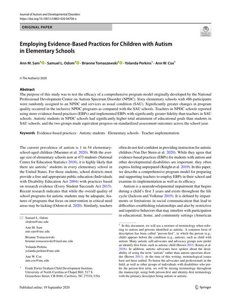 Pdf Employing Evidence Based Practices For Children With Autism In