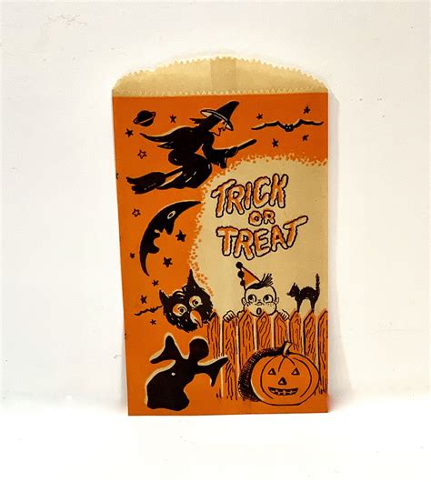 Vintage Halloween Trick Or Treat Bags Candy Bags Mid Etsy Trick Or