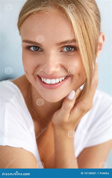 Beauty Portrait Of Woman With Beautiful Smile Fresh Face Smiling Stock