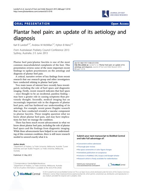 Pdf Plantar Heel Pain An Update Of Its Aetiology And Diagnosis