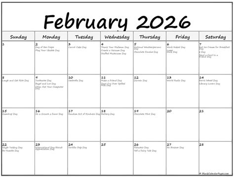 February 2026 With Holidays Calendar