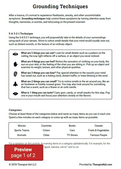 Grounding Techniques Worksheet Therapist Aid Mental Health Therapy