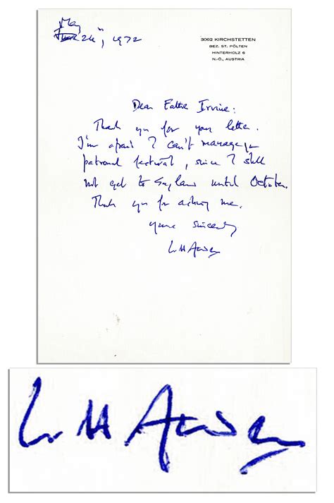 Lot Detail Wh Auden 1972 Autograph Letter Signed