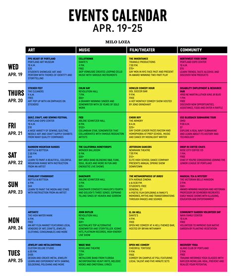 Events Calendar April 1925 2023 Vanguard