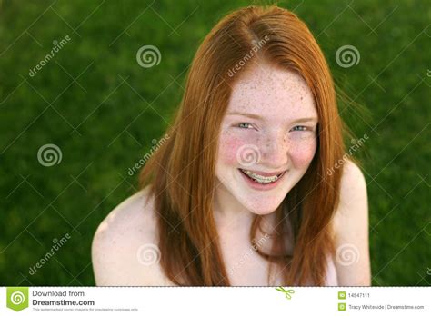 Smiling Girl With Braces And Red Hair Stock Image Image