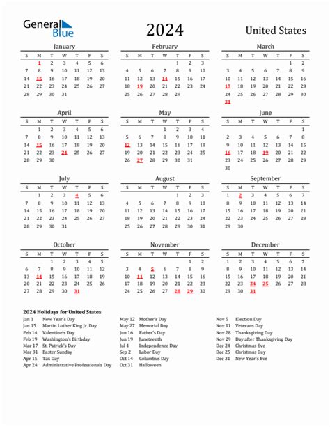 Free United States Holidays Calendar For Year 2024