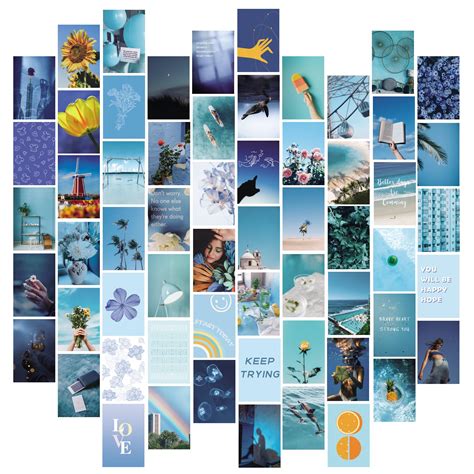 Fantasy Casa Blue Collage Kit For Wall Aesthetic Decor 60 Set 4×6 Inch