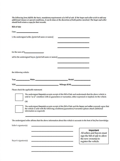 Free 7 Vehicle Bill Of Sale Forms In Pdf Ms Word