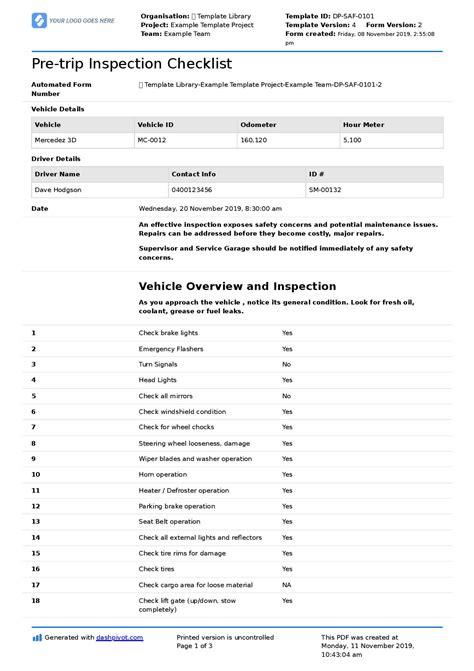 Truck Driver Safety Checklist Free And Customisable Template
