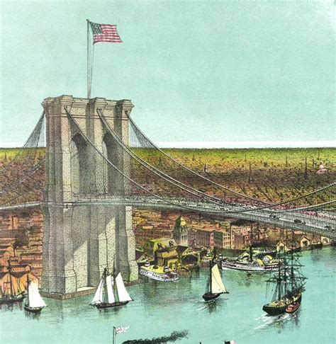 The Great East River Suspension Bridge Connecting The Cities Etsy