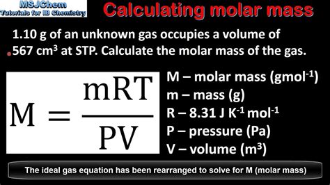 Relative molecular mass (mr) and relative formula mass (fr). Determining the molar mass of a gas. The Ideal Gas Law ...