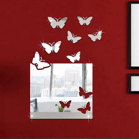 3d Mirror Butterfly Wall Sticker Gold Sliver Decals For Kids Room