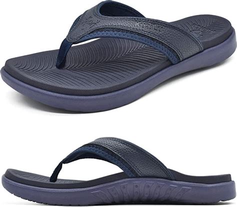 Kuailu Mens Leather Sport Flip Flops Comfort Beach Thong Sandals With Arch Support For Outdoor
