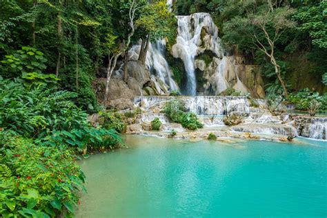 Turquoise Water Of Kuang Si Waterfall Stock Image Colourbox