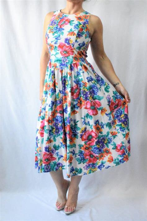 Floral Cotton Fit And Flare Dress Sleeveless Cotton Dress Etsy