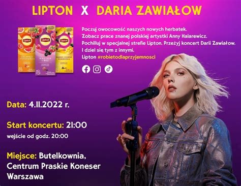 Bilety Na Koncert Darii Zawiałow Lipton Warszawa Kraków Ogłoszenie