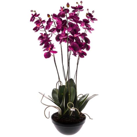 Artificial Phalaenopsis Orchid Plant In Black Bowl Magenta Pink