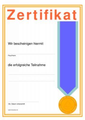 Darunter ist eine klassische tabelle eingefügt. Zertifikat für Teilnahme 3 | Vorlage, Muster zum Ausdrucken