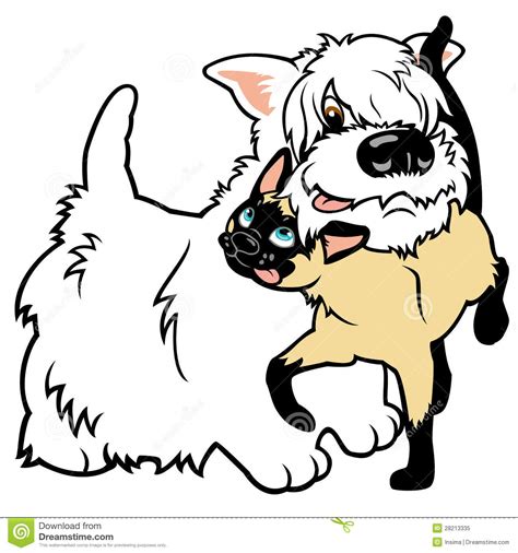 Cartoon West Terrier And Siamese Cat Stock Vector