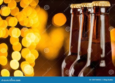 Row Of Bottles Of Beer Close Up View Stock Image Image Of Flavor Festive 109744055