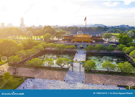 Aerial View Of The Hue Citadel In Vietnam Imperial Palace Moat
