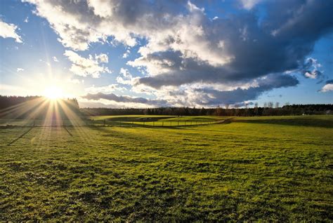 Sunset On Green Field Landscape Free Photo Download Freeimages
