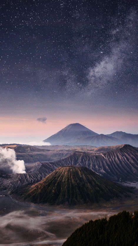 Volcano Mountains Starry Night Iphone Wallpaper Free Getintopik