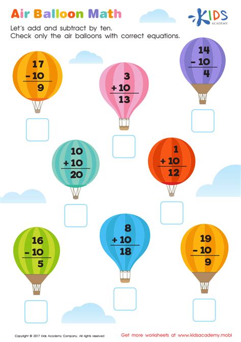 Air Balloon Math Worksheet Free Printable Pdf For Kids